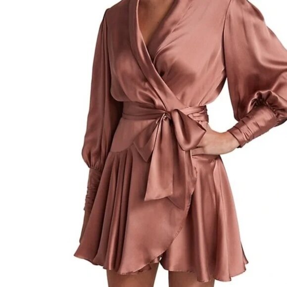 🩷 Zimmermann Silk Wrap Sash Tie Mini Dress Rose Pink AU 1 Small S - Picture 3 of 16